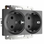 Розетка двойная с заземлением (графит рифленый)