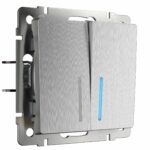 Выключатель двухклавишный с подсветкой (cеребряный рифленый)