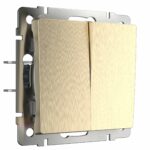 Выключатель двухклавишный проходной (шампань рифленый)