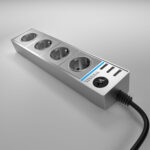 Розеточный блок 4-х местный + 3 USB серебряный