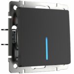 Выключатель одноклавишный проходной с подсветкой (черный матовый)