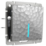 Выключатель одноклавишный проходной с подсветкой (серебряный)