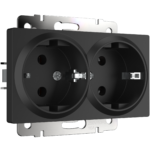 Розетка двойная с заземлением (черный матовый)