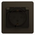 Schneider electric GLOSSA РОЗЕТКА с заземлением со шторками с крышкой, 16А, IP44, в сборе, ШОКОЛАД