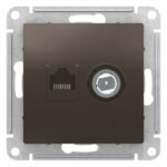 Розетка двойная комп+ТВ, RJ45+TV, кат.5E, механизм, Мокко AtlasDesign