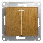 Schneider electric GLOSSA 2-клавишный ВЫКЛЮЧАТЕЛЬ с подсветкой, сх.5а, ДЕРЕВО ДУБ