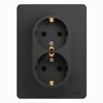 Schneider electric GLOSSA РОЗЕТКА двойная с заземлением со шторками, 16А, в сборе, АНТРАЦИТ