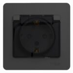 Schneider electric GLOSSA РОЗЕТКА с заземлением со шторками с крышкой, 16А, IP44, в сборе, АНТРАЦИТ