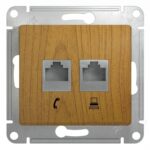 Schneider electric GLOSSA РОЗЕТКА двойная RJ11+RJ45, кат.5E, ДЕРЕВО ДУБ