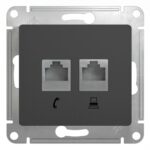 Schneider electric GLOSSA РОЗЕТКА двойная RJ11+RJ45, кат.5E, механизм, АНТРАЦИТ