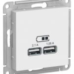 Schneider electric ATLASDESIGN USB РОЗЕТКА A+С, 5В/2,4 А, 2х5В/1,2 А, механизм, БЕЛЫЙ
