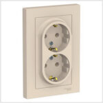 Розетка двойная с заземлением, 16А, в сборе, Бежевый