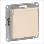 Розетка с заземлением со шторками с крышкой, 16А, IP20, механизм, Бежевый