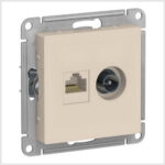 Розетка двойная комп+ТВ, RJ45+TV, кат.5E, механизм, Бежевый