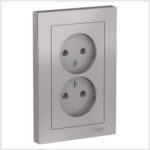 Розетка двойная без заземления,16А, в сборе, Алюминий AtlasDesign