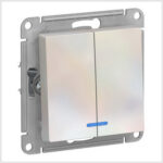 Выключатель 2-клавишный с подсветкой, сх.5а, 10АХ, механизм, Жемчуг