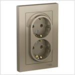 Розетка двойная с заземлением, 16А, в сборе, Шампань AtlasDesign
