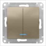 Выключатель 2-клавишный с подсветкой, сх.5а, 10АХ, механизм, Шампань AtlasDesign