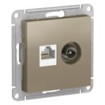 Розетка двойная комп+ТВ, RJ45+TV, кат.5E, механизм, Шампань AtlasDesign