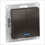 Выключатель 2-клавишный с подсветкой, сх.5а, 10АХ, механизм, Мокко AtlasDesign