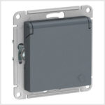 Розетка с заземл. со шторками с крышкой, 16А, IP20, механизм, Грифель AtlasDesign