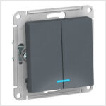 Выключатель 2-клавишный с подсветкой, сх.5а, 10АХ, механизм, Грифель AtlasDesign ATN000753