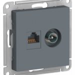 Розетка двойная комп+ТВ, RJ45+TV, кат.5E, механизм, Грифель AtlasDesign