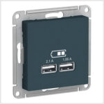 Schneider Electric ATLASDESIGN USB РОЗЕТКА, 5В, 1 порт x 2,1 А, 2 порта х 1,05 А, механизм, ИЗУМРУД