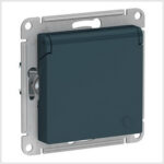 Розетка с заземлением со шторками с крышкой, 16А, IP20, механизм, Изумруд