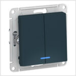 Выключатель 2-клавишный с подсветкой, сх.5а, 10АХ, механизм, Изумруд