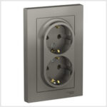 Розетка двойная с заземлением, 16А, в сборе, Сталь