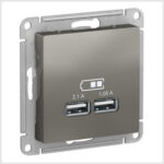 Schneider electric ATLASDESIGN USB РОЗЕТКА A+С, 5В/2,4 А, 2х5В/1,2 А, механизм, СТАЛЬ
