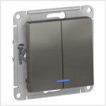Выключатель 2-клавишный с подсветкой, сх.5а, 10АХ, механизм, Сталь