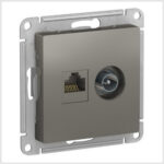 Розетка двойная комп+ТВ, RJ45+TV, кат.5E, механизм, Сталь