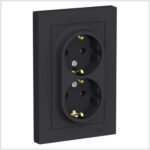 Розетка двойная с заземлением, 16А, в сборе, Карбон