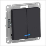 Выключатель 2-клавишный с подсветкой, сх.5а, 10АХ, механизм, Карбон