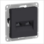 Розетка двойная компьютерная RJ45+RJ45, кат.5E, механизм, Карбон