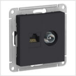Розетка двойная комп+ТВ, RJ45+TV, кат.5E, механизм, Карбон