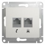 Schneider electric GLOSSA РОЗЕТКА двойная RJ11+RJ45, кат.5E, механизм, ПЕРЛАМУТРОВЫЙ