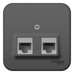 Schneider electric BLANCA РОЗЕТКА двойная: комп.RJ45, кат.5E + телеф. RJ11, ИЗОЛ.ПЛ.,АНТРАЦИТ