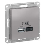 Schneider electric ATLASDESIGN USB РОЗЕТКА A+С, 5В/2,4А, 2х5В/1,2А, механизм, АЛЮМИНИЙ