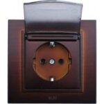 EL-BI Zena розетка с крышкой с/з Темный орех механизм