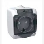 Schneider Этюд IP44 розетка 1-я с прозрачной крышкой серая