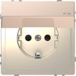 Розетка с заземлением, с защитными шторками и крышкой 16 А / 250 В~, безвинтовые зажимы Merten D-life, шампань металл