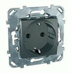 Розетка с заземляющими контактами 16 А / 250 В~ с защитой от детей, Schneider Unica графит
