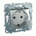 Розетка с заземляющими контактами 16 А / 250 В~ с защитой от детей Schneider Unica алюминий