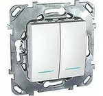 Выключатель двухклавишный с подсветкой, 10 А / 250 В~ Schneider Unica белый