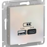 Schneider electric ATLASDESIGN USB РОЗЕТКА A+С, 5В/2,4А, 2х5В/1,2А, механизм, ЖЕМЧУГ