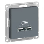 Schneider Electric ATLASDESIGN USB РОЗЕТКА, 5В, 1 порт x 2,1 А, 2 порта х 1,05 А, механизм, ГРИФЕЛЬ