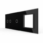 Панель для двух сенсорных выключателей и розетки Livolo, 3 клавиши (2+1), цвет черный, стекло